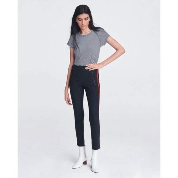 Rag & Bone Simone Side-Stripe Equestrian Stretch Pants, Navy & Red, Size 0 - Picture 2 of 12